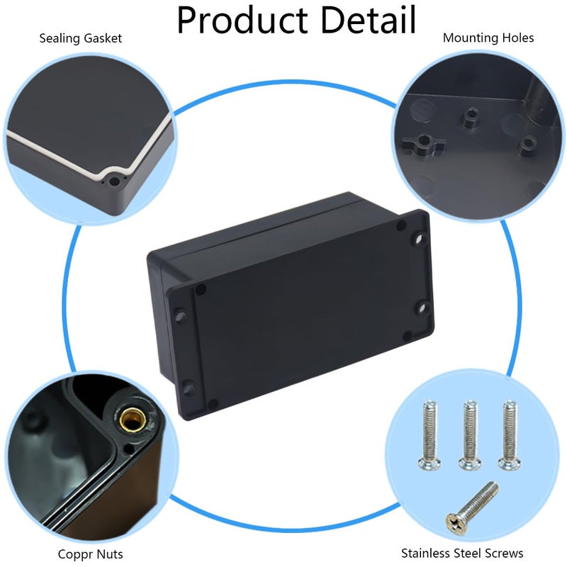 Raculety 2 Pack Project Box IP65 Waterproof Junction Box ABS Plastic Black Electrical Boxes DIY Electronic Project Case Power Enclosure with Fixed Ear 6.22 x3.54 x2.36 inch(158x90x60mm) - Image 5